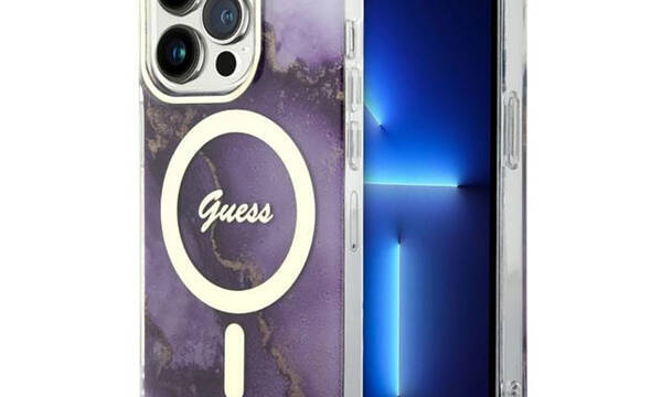 Guess Golden Marble MagSafe - Etui iPhone 14 Pro (Purpurowy) - zdjęcie 1