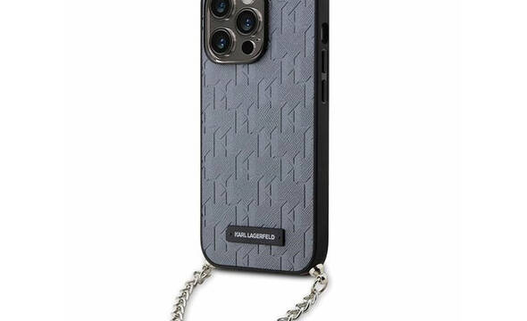 Karl Lagerfeld Saffiano Monogram Chain - Etui iPhone 14 Pro Max (Srebrny) - zdjęcie 1