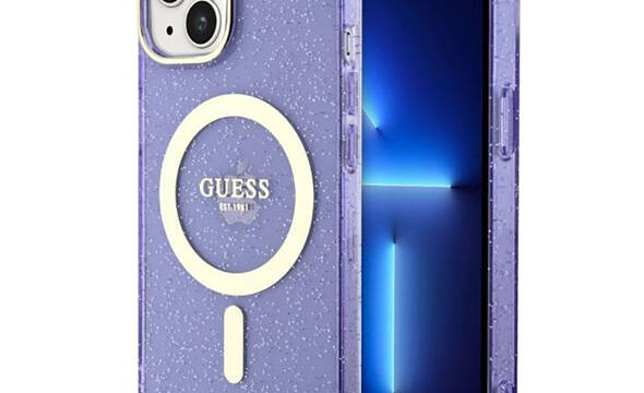 Guess Glitter Gold MagSafe - Etui iPhone 14 Plus (Purpurowy) - zdjęcie 1