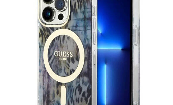 Guess Leopard MagSafe - Etui iPhone 14 Pro Max (Niebieski) - zdjęcie 1