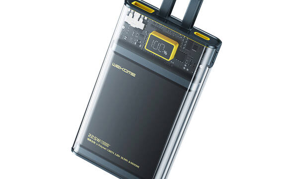 WEKOME WP-323 Vanguard Series - Power bank 10000 mAh Super Charging z wbudowanym kablem USB-C & Lightning PD 20W + QC 22.5W (Czarny / Przezroczysty) - zdjęcie 1