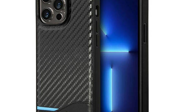 BMW Leather Carbon Blue Line MagSafe - Etui iPhone 14 Pro (czarny) - zdjęcie 1