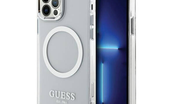 Guess Metal Outline MagSafe - Etui iPhone 12 / iPhone 12 Pro (przezroczysty / srebrny) - zdjęcie 1