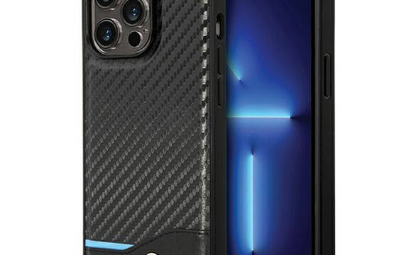 BMW Leather Carbon Blue Line - Etui iPhone 13 Pro Max (Czarny) - zdjęcie 1