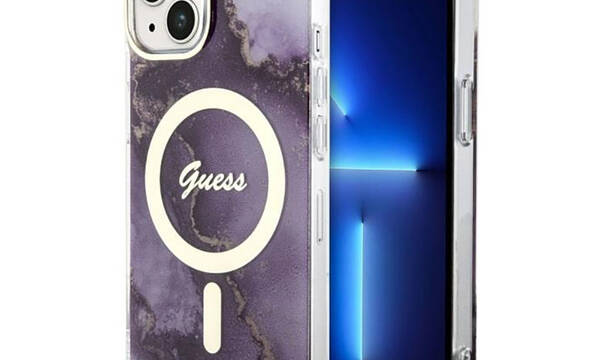 Guess Golden Marble MagSafe - Etui iPhone 14 (Purpurowy) - zdjęcie 1