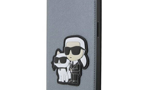 Karl Lagerfeld Booktype NFT Saffiano Karl & Choupette - Etui iPhone 14 Pro (Srebrny) - zdjęcie 1