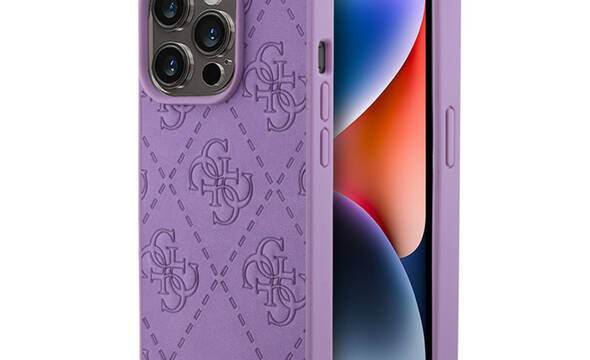 Guess Leather 4G Stamped - Etui iPhone 15 Pro (fioletowy) - zdjęcie 1