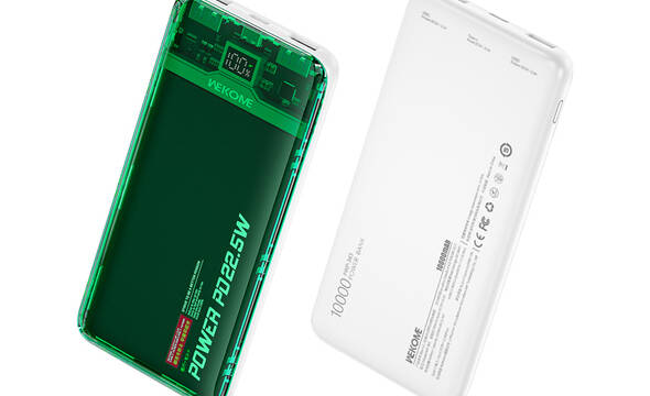 WEKOME WP-353 Vanguard Series - Power bank 10000 mAh PD 20W + QC 22.5W (Zielony / Przezroczysty) - zdjęcie 1