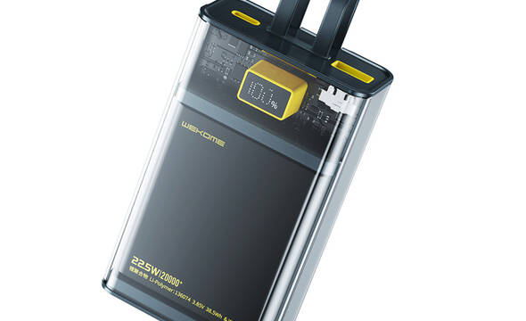 WEKOME WP-325 Vanguard Series - Power bank 20000 mAh Super Charging z wbudowanym kablem USB-C & Lightning PD 20W + QC 22.5W (Czarny / Przezroczysty) - zdjęcie 1