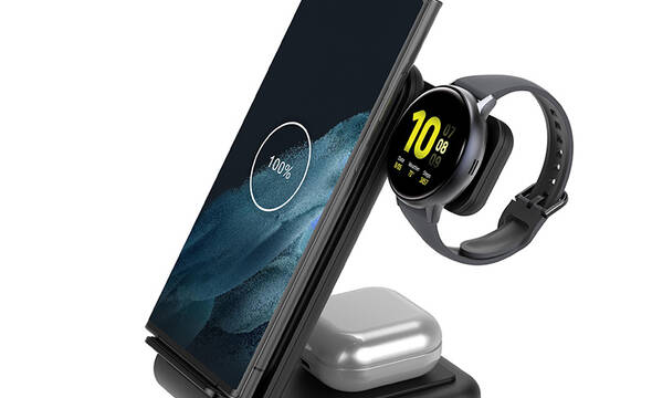 Crong PowerSpot Pivot Stand - Ładowarka bezprzewodowa 3w1 do iPhone, Samsung & Android, Galaxy Watch i słuchawek TWS (czarny) - zdjęcie 1