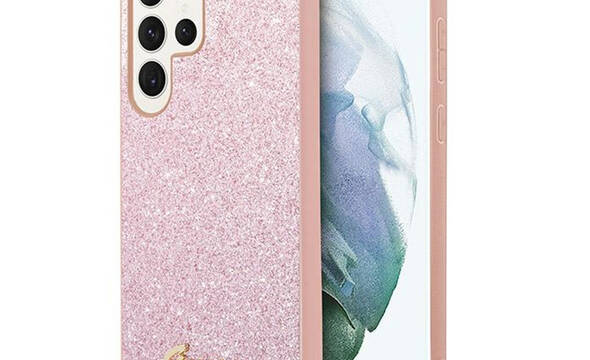 Guess Glitter Flakes Metal Logo Case - Etui Samsung Galaxy S24 Ultra (różowy) - zdjęcie 1
