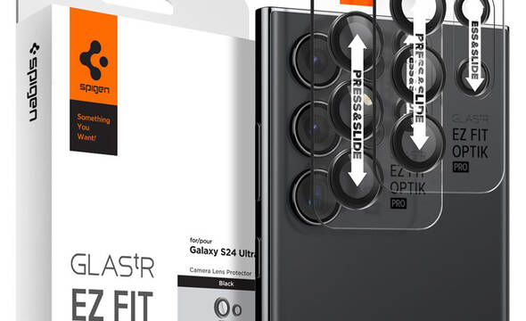 Spigen Optik Pro GLAS.TR EZ Fit Camera Protector 2-Pack - Szkło ochronne na obiektyw do Samsung Galaxy S24 Ultra (2 szt) (Czarny) - zdjęcie 1