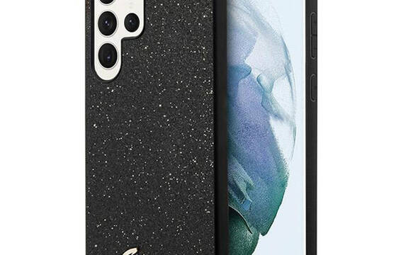 Guess Glitter Flakes Metal Logo Case - Etui Samsung Galaxy S24 Ultra (czarny) - zdjęcie 1