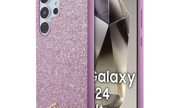 Guess Glitter Flakes Metal Logo Case - Etui Samsung Galaxy S24 Ultra (fioletowy) - zdjęcie 1