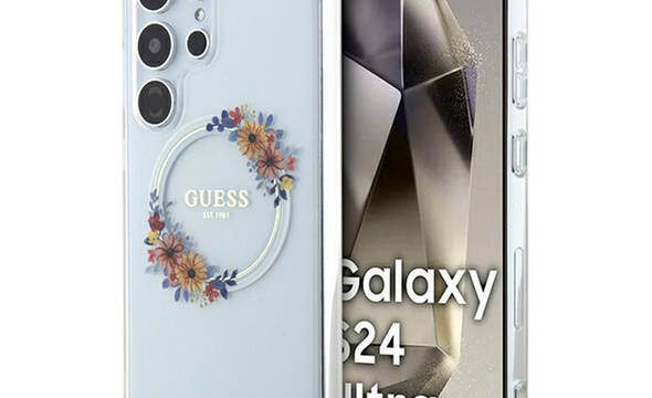 Guess IML Flowers Wreath MagSafe - Etui Samsung Galaxy S24 Ultra (przezroczysty) - zdjęcie 1