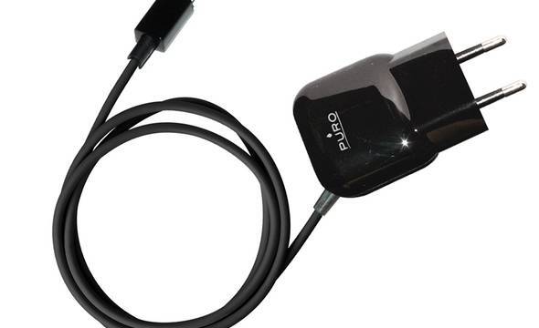 PURO Mini Travel Charger - Przenośna ładowarka sieciowa z kablem Micro USB (czarny) - zdjęcie 1