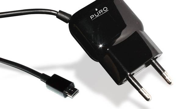 PURO Mini Travel Charger - Przenośna ładowarka sieciowa z kablem Micro USB (czarny) - zdjęcie 2
