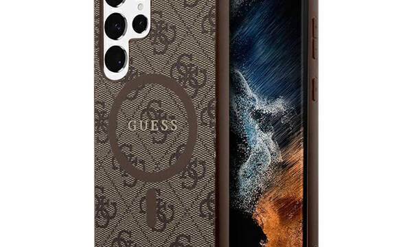 Guess 4G Collection Leather Metal Logo MagSafe - Etui Samsung Galaxy S24 Ultra (bršzowy) - zdjęcie 1