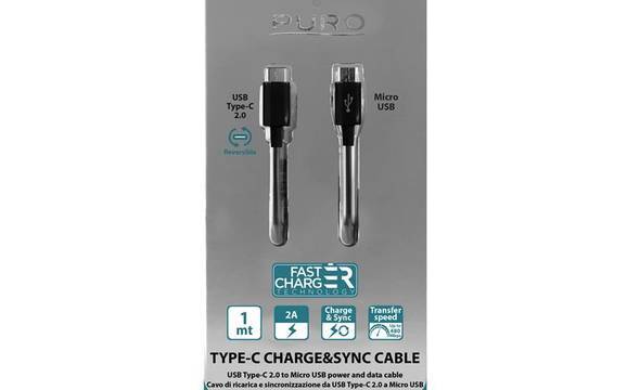 PURO Type-C Charge & Sync Cable - Kabel USB-C 3.1 na Micro USB do ładowania & synchronizacji danych, 2A, 480 Mbps, 1m (czarny) - zdjęcie 4