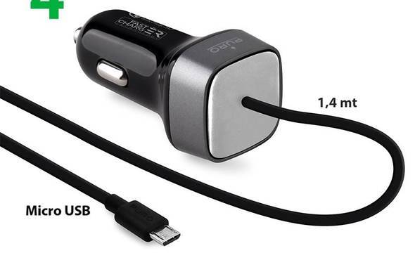 PURO Fast Compact Mini Car Charger - Uniwersalna ładowarka samochodowa z kablem Micro USB, 2 A, Qualcomm QC 3.0 (czarny) - zdjęcie 1