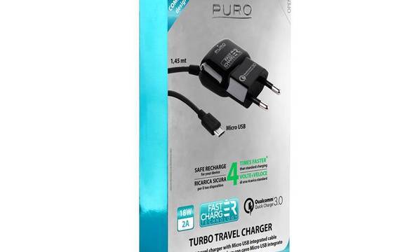 PURO Fast Compact Mini Travel Charger - Uniwersalna ładowarka sieciowa z kablem Micro USB, 2 A, Qualcomm QC 3.0 (czarny) - zdjęcie 4