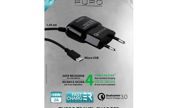 PURO Fast Compact Mini Travel Charger - Uniwersalna ładowarka sieciowa z kablem Micro USB, 2 A, Qualcomm QC 3.0 (czarny) - zdjęcie 5