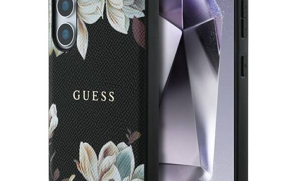 Guess Grained Printed Flower Pattern MagSafe - Etui do Samsung Galaxy S25 (czarny) - zdjęcie 1