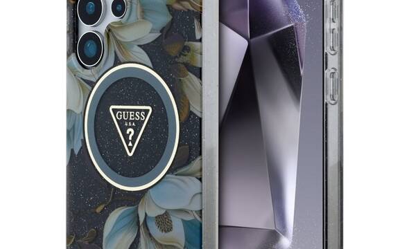 Guess Glitter Flowers Triangle Buttons MagSafe - Etui do Samsung Galaxy S25 Ultra (czarny) - zdjęcie 1