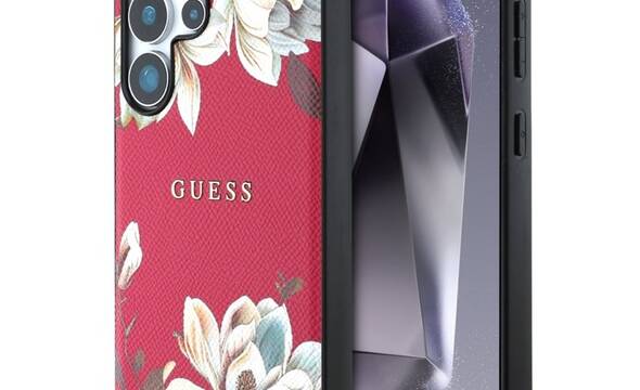Guess Grained Printed Flower Pattern MagSafe - Etui do Samsung Galaxy S25 Ultra (fuksja) - zdjęcie 1