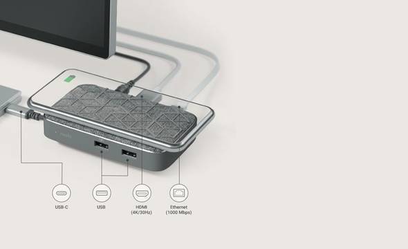 Moshi Symbus Q - Hub USB-C + ładowarka bezprzewodowa indukcyjna Qi do iPhone i Android (Gray) - zdjęcie 9
