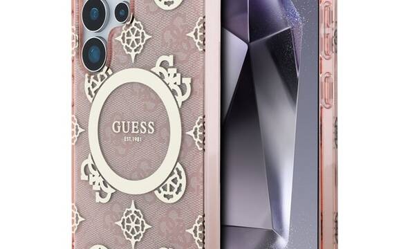 Guess 4G Background Gold Electroplated Peony Pattern MagSafe - Etui do Samsung Galaxy S25 Ultra (różowy) - zdjęcie 1