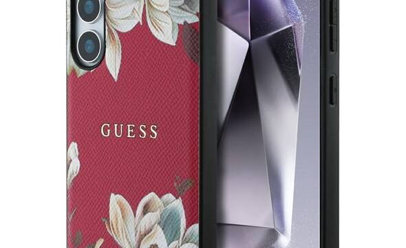 Guess Grained Printed Flower Pattern MagSafe - Etui do Samsung Galaxy S25 (fuksja) - zdjęcie 1