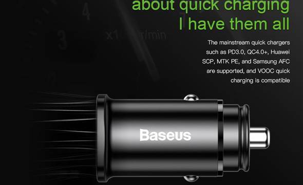 Baseus Square - Ładowarka samochodowa USB-A QC 4.0 + USB-C PD 3.0, 30 W (czarny) - zdjęcie 12