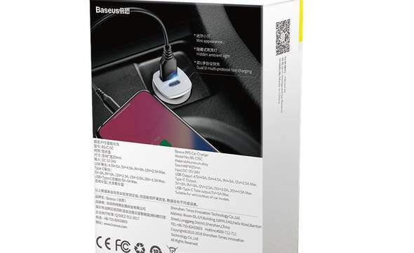 Baseus Square - Ładowarka samochodowa USB-A QC 4.0 + USB-C PD 3.0, 30 W (srebrny) - zdjęcie 11