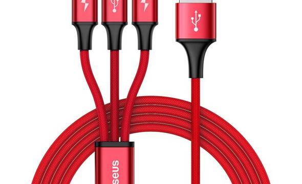 Baseus Rapid - Kabel połączeniowy 3w1, 2 x Lightning + USB + micro USB, 1.2 m (czerwony) - zdjęcie 1