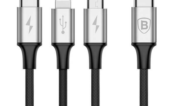 Baseus Rapid - Kabel połączeniowy 3w1, Lightning + USB-C + micro USB, 1.2 m (srebrny/czarny) - zdjęcie 7