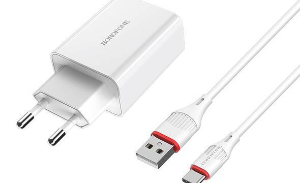 Borofone - ładowarka sieciowa 18W z kablem USB-C 1m w zestawie, biały - zdjęcie 1
