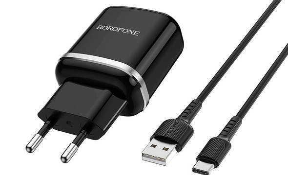 Borofone - ładowarka sieciowa 18W z QC3.0, FCP, AFC, kabel USB-C 1m w zestawie, czarny - zdjęcie 1