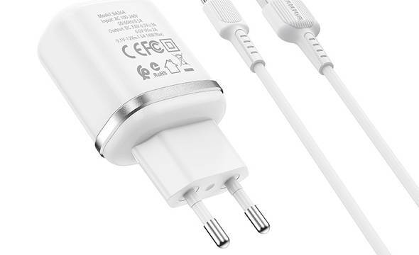 Borofone - ładowarka sieciowa 18W z QC3.0, FCP, AFC, kabel USB-C 1m w zestawie, biały - zdjęcie 1