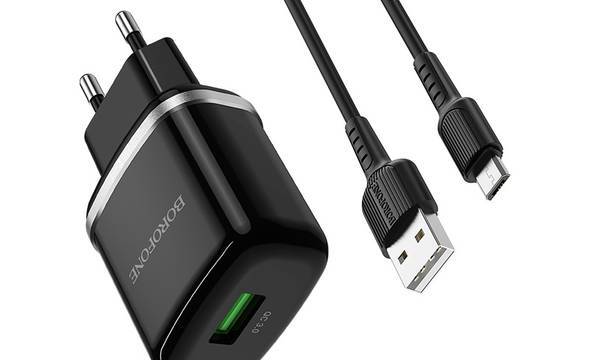 Borofone - ładowarka sieciowa 18W z QC3.0, FCP, AFC, kabel micro USB 1m w zestawie, czarny - zdjęcie 1