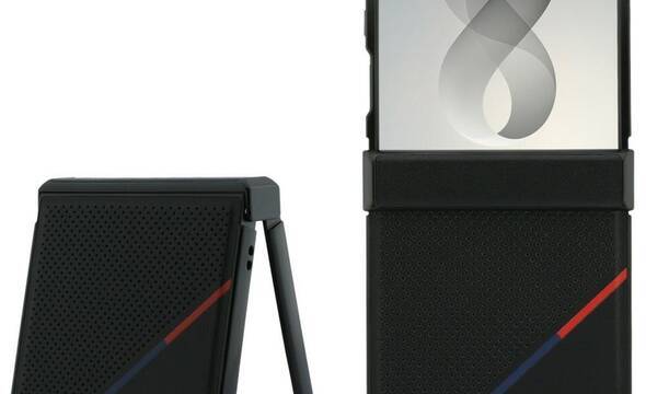 BMW M Leather Perforated Tricolor Stripe Metal Logos MagSafe - Etui Samsung Galaxy Z Flip 8 (czarny) - zdjęcie 1
