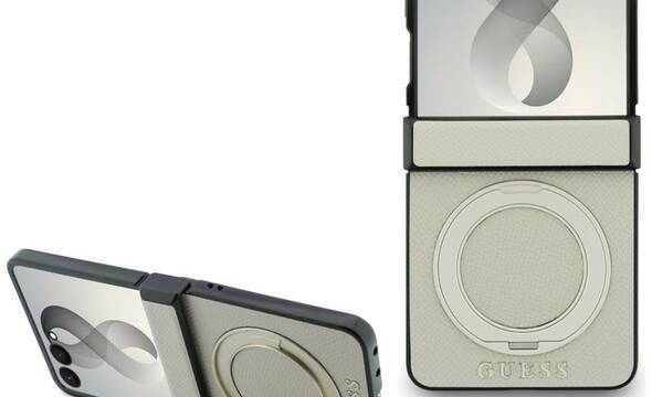 Guess Magnetic Ring Stand Grained Classic Logo MagSafe - Etui Samsung Galaxy Z Flip 8 (beżowy) - zdjęcie 1