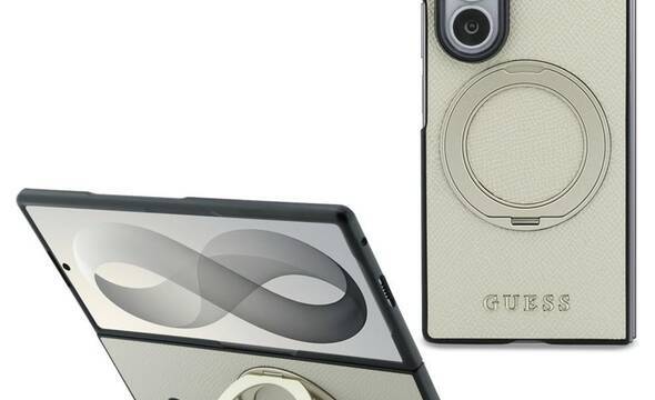 Guess Magnetic Ring Stand Grained Classic Logo MagSafe - Etui Samsung Galaxy Z Fold 8 Ultra (beżowy) - zdjęcie 1